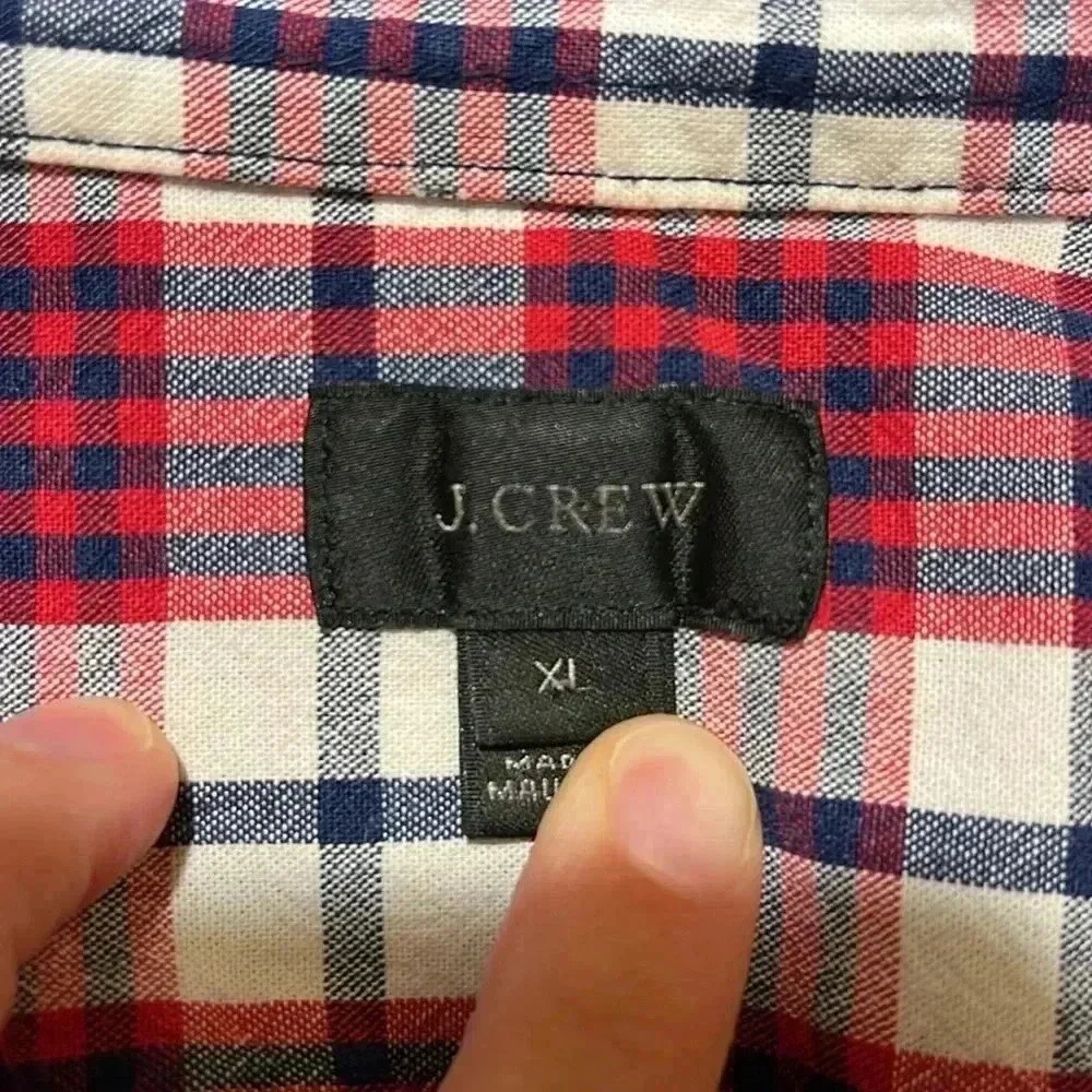EUC J. Crew Shirt Mens XL Red White Blue Plaid Black Label Long Sleeve Button Up